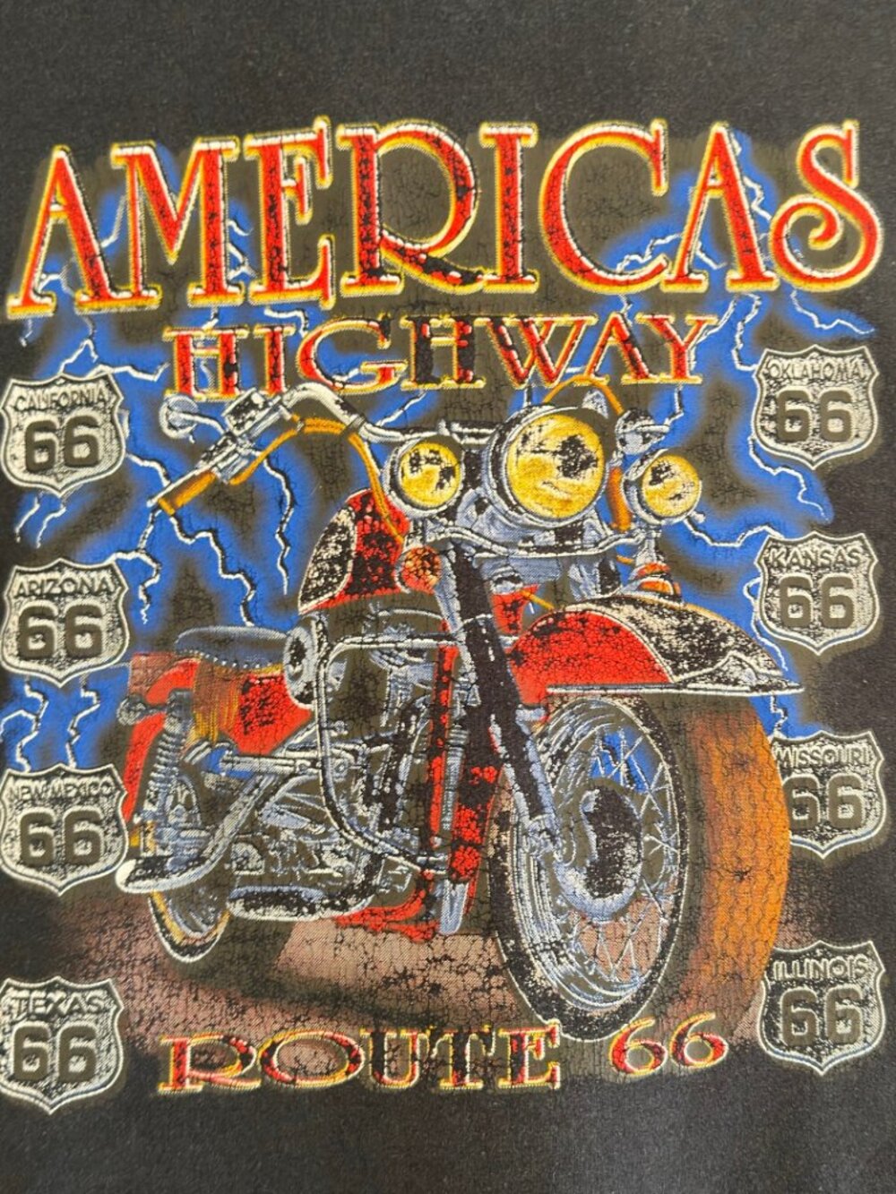 Route 66 Distressed Motorcycle Flame Graphic Full Zip Vintage Hoodie - Picture 6 of 7